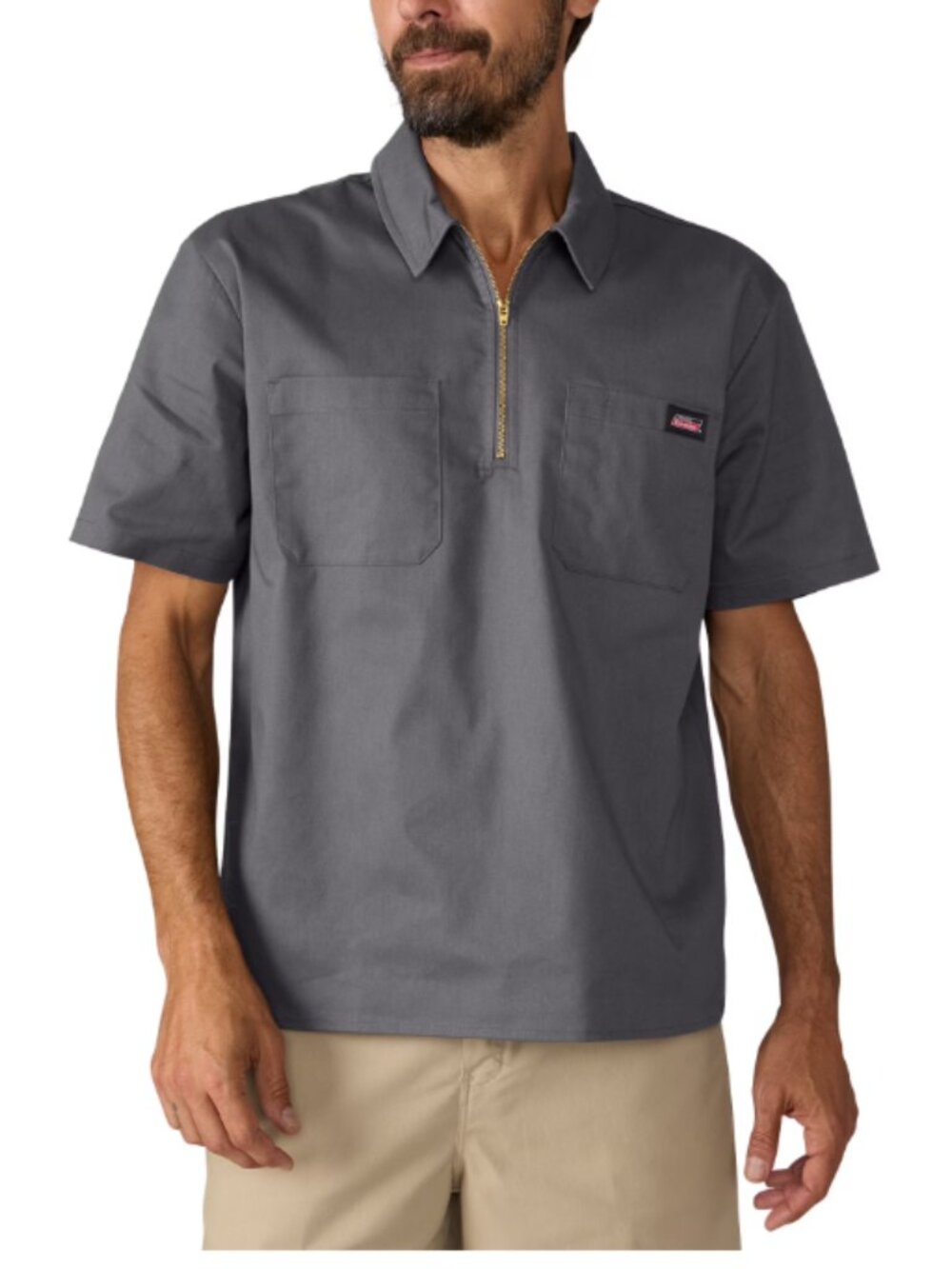 Genuine Dickies Men's Large 1/4 Zip Short Sleeve Workwear Shirt Charcoal Grey - Picture 1 of 4